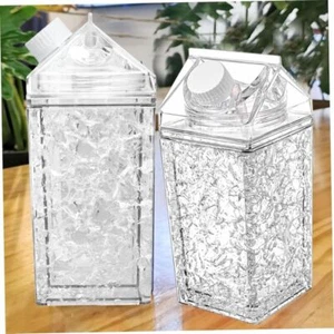 Clear Double Walled Cooling Bottle with Straw Clear Milk Carton Container - Picture 1 of 6