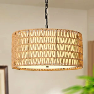 Light Large Boho Hand Woven Chandelier Rattan Coastal Pendant Light Fixture 18.9 - Picture 1 of 14