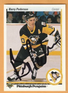Tarjeta 3D Barry Pederson Pittsburgh Penguins firmada AUTO por 1990-91 Upper Deck - Imagen 1 de 2