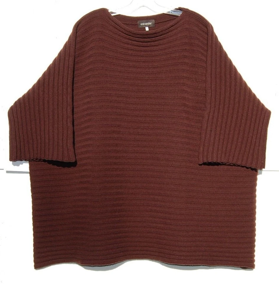 NUEVO Suéter Eskandar BERENJENA/PUERTO Cachemira Tejido Acanalado y Onda 29" Largo O/S$2595 Foto 1 de 1