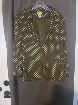 Blazer verde Liz Claiborne, chaqueta para mujer talla 12, lunares, chaqueta con botones Foto 1 de 4