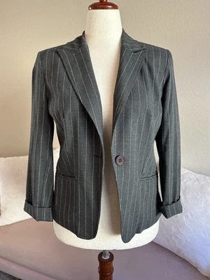 James Perse 2 charcoal gray pinstripe women’s Work Blazer Jacket Size Med. Nice - Image 1 of 4