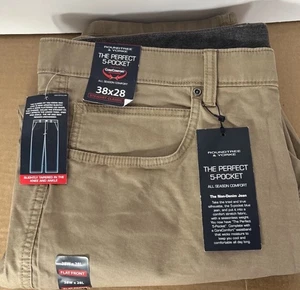Roundtree& Yorke 5 Pocket All Season Comfort Pants 38x 28 New Tan - Picture 1 of 4