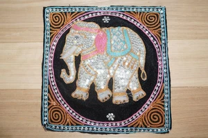 Vintage Indian Elephant Embroidered Wall Hanging Patch Mirror Sequin Art Decor - Bild 1 von 3