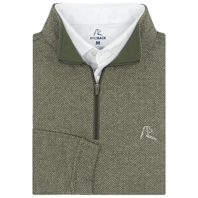 NEW Rhoback Herringbone & Jacquard Q-Zip Performance Moss Green sz L - Image 1 of 4