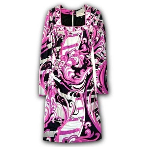 Emilio Pucci langes Kleid 40 Pucci Muster Stretch rosa schwarz italienischer Designer F/S - Bild 1 von 10