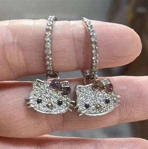 Diamonique Hello Kitty Hoop Earrings 925 - Picture 1 of 5