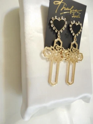 Thalia Sodi 3-3/4"Gold-Tone Filigree Rose Cross & Heart Drop Earrings B968 $29 - Image 1 of 4
