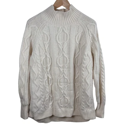 Suéter de pescador LL Bean grueso tejido con cable para mujer L mezcla de lana crema acogedor Foto 1 de 4