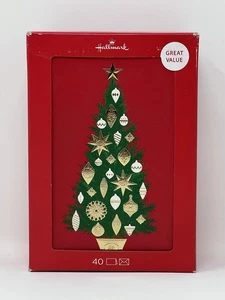 Punze geschmückter Weihnachtsbaum gold grün rot 40 Kartonkarten mit Umschlägen - Bild 1 von 10