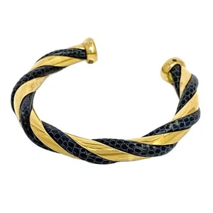 HERMES Bangle Gold Grey Twist Gp Leather Accessories Combi Vintage Bracelet Clas - Imagen 1 de 9