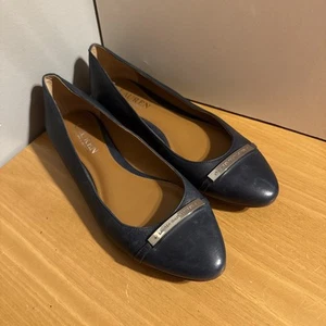 Women’s Size 6 Navy Leather Ralph Lauren Slip On Flats/shoes - Picture 1 of 8