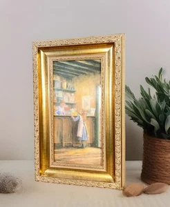 Granny Shopping Robert Lovesay gerahmtes Gemälde 13,5 x 8,5 Zoll Gold Holz 3D-Rahmen - Bild 1 von 8