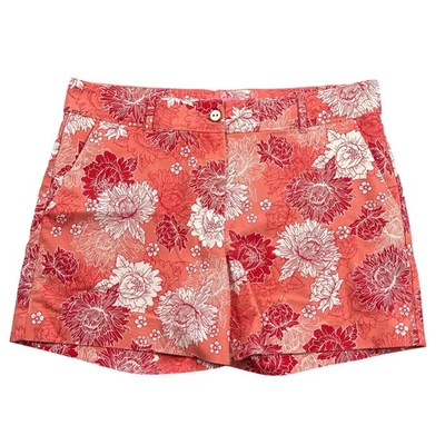 Pantalones Cortos Isaac Mizrahi Para Mujer 12 Coral Estampado Floral Mezcla de Algodón Chino 5" Entrepierna Foto 1 de 4