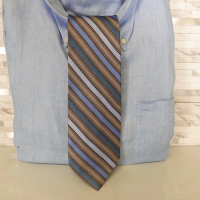 Repp Striped Neck Tie Mens Blue Silk Suit Dress Regimental Formal Wide CLAIBORNE - Image 1 of 4