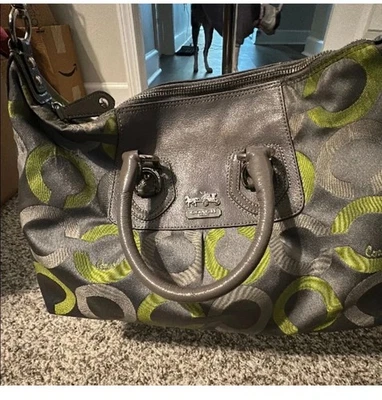 Coach Ashley Signature Sateen Satchel Shoulder Bag SV/Graphite Multi And Wrislet - Image 1 of 4