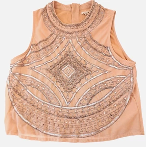 Eoote Urban Outfitters Sleeveless Shirt Women's M Beaded Sequin Metallic Beige - Picture 1 of 15