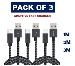 Extra Long Micro USB Data Sync Charger Cable Lead For Samsung Phones PACK OF 3-- - Picture 1 of 6