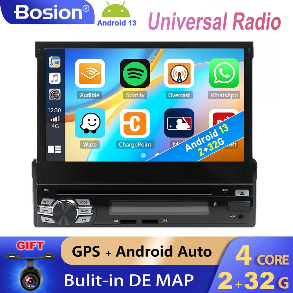 Single 1 Din Autoradio Android 14 NAVI GPS WIFI Bluetooth CD/DVD Player 32GB DAB - Bild 1 von 4