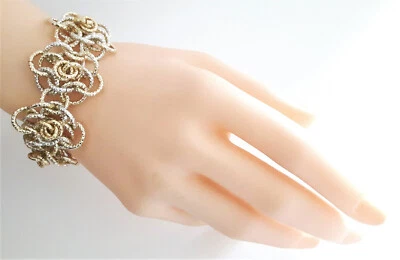 Bracciale floreale in Alluminio diamantata chainmaille nei colori oro e argento - Immagine 1 di 2