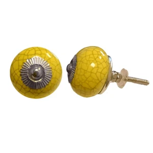 Pomello per Armadio Rotondo Giallo Decorazione Smalto Crepato | Tira Cassetti - Foto 1 di 1