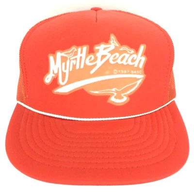 Sombrero de playa Myrtle vintage gorra de malla logotipo cuerda cierre a presión 87 béisbol camionero naranja Foto 1 de 4