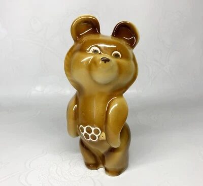 Figura de porcelana de oso Misha olímpico soviético vintage 1980 Foto 1 de 4