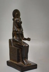 RARO ANTIGUO EGIPCIO ANTIGUO Estatua Negra Sentada para Diosa Sekhmet León BC - Imagen 1 de 5