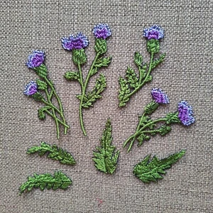 Thistle wild plant sew on embroidered patches set, applique, flower lace - Picture 1 of 3