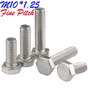 M10 1.25 Metric Fine Thread 304 Stainless Steel Hex Head Bolts Set Screws DIN933 - Picture 1 of 11