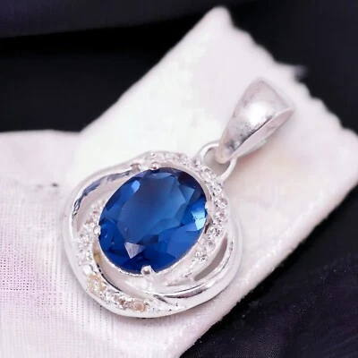 Regalo para ella colgante de piedras preciosas de topacio azul Londres natural plata de ley 925 Foto 1 de 4