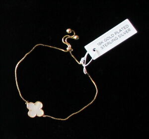 Rachel Zoe Alhambra MOP Clover 18KT Gold/Sterling Silver Slider Bracelet NEW
