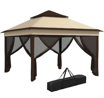 Outsunny 3 x 3(m) Pop Up Gazebo Tent with Netting, Height Adjustable, Beige