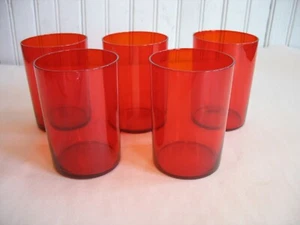 Vtg S/5 Ruby Red glass tumblers Blown glass pre 1900 3 5/8" Holiday Barware - Picture 1 of 5