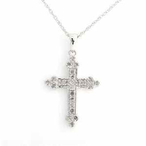 Platinum Plated 1/4 Ct Black & White Diamond Cross Pendant Necklace Q357 - Picture 1 of 6