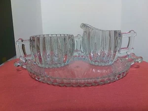 Vintage Pressed Glass Ribbed Pattern Sugar and Creamer and Tray - Picture 1 of 7