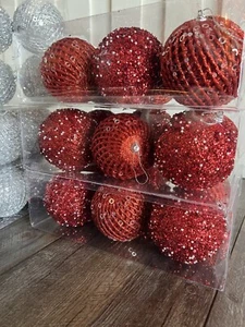 Christmas Ornaments Balls Red 6 pcs | Size of each Ball is 3.94: Glitter - Picture 1 of 12