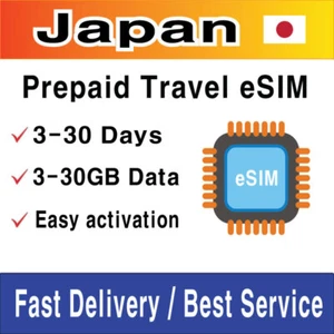 Japan Travel SIM Card (eSIM) | 3-30GB | 5-30 Days | QR Code Activation - Zdjęcie 1 z 4