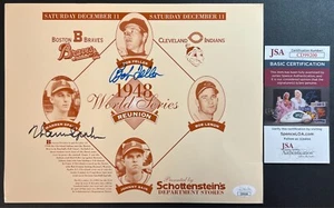 Warren Spahn & Bob Feller Signed 1948 WS Reunion JSA Braves Vs. Indians HOFers! - Picture 1 of 4