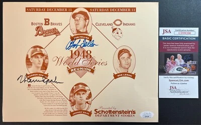 Warren Spahn & Bob Feller Signed 1948 WS Reunion JSA Braves Vs. Indians HOFers! - Image 1 of 4