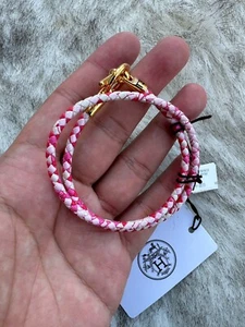 Pulsera HERMES Glenan Doble Tour Seda | Suela Rosa | Herrajes Dorados - Imagen 1 de 13