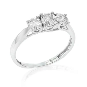1 ct 3 Stone Diamond Engagement Ring Bridal for Women 14K White Gold Round Prong - Picture 1 of 5