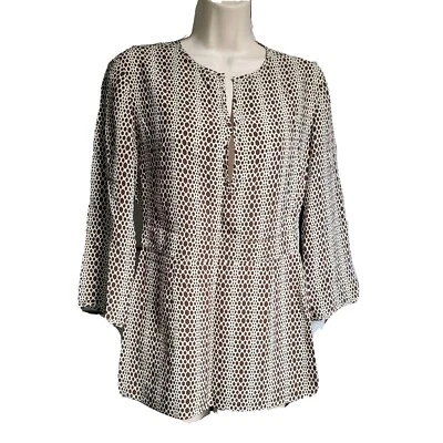 Tory Burch Womens Size 4 100% Silk Geometric Long Sleeve Blouse Tunic Brown  - Image 1 of 4