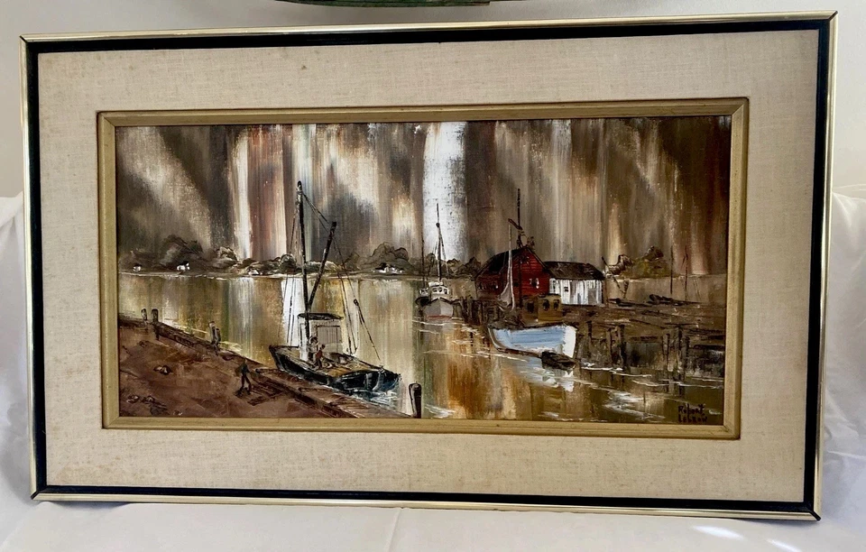 罗伯特·勒布朗印象派绘画原创渔船港口场景 — 第 1/4 张图片