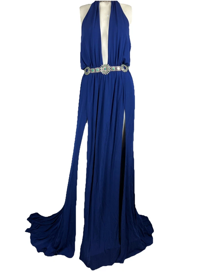 40 Nuevo Con Etiquetas Vestido Jersey Roberto Cavali Joya Aberturas Tren Sumergir Busto Drapeado Serpiente Foto 1 de 4