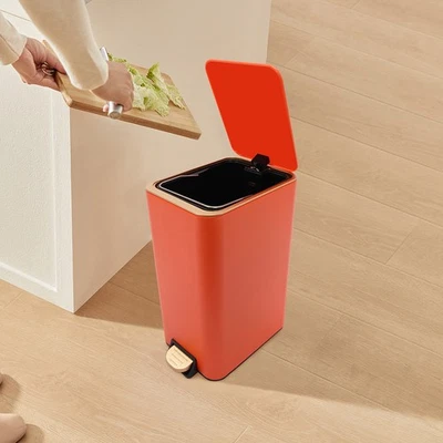 Modern Step On Garbage Bin 12L Step Trash Bin Orange Foot Pedal Trash Can Home - Image 1 of 4