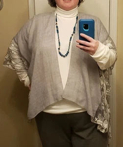 Gray & White Shawl Lace Arms Sheer Floral - One Size - Fits Comfortably XL-4X - Picture 1 of 10
