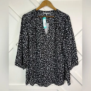 NWT Daniel Rainn Stitch Fix Rachel Relaxed Blouse Black White Spot Print Size 2X - Picture 1 of 10