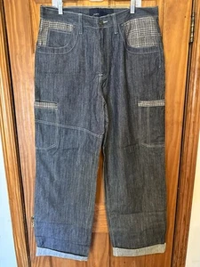 Jeans Vintage Phat Farm Uomo 36x34 Baggy Y2K Denim Blu Scuro Cargo Nova Check - Foto 1 di 14