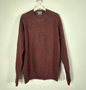 Pendleton Mens Burgundy Shetland Wool Sweater Large Crew Neck Pullover USA Made - Picture 1 of 8